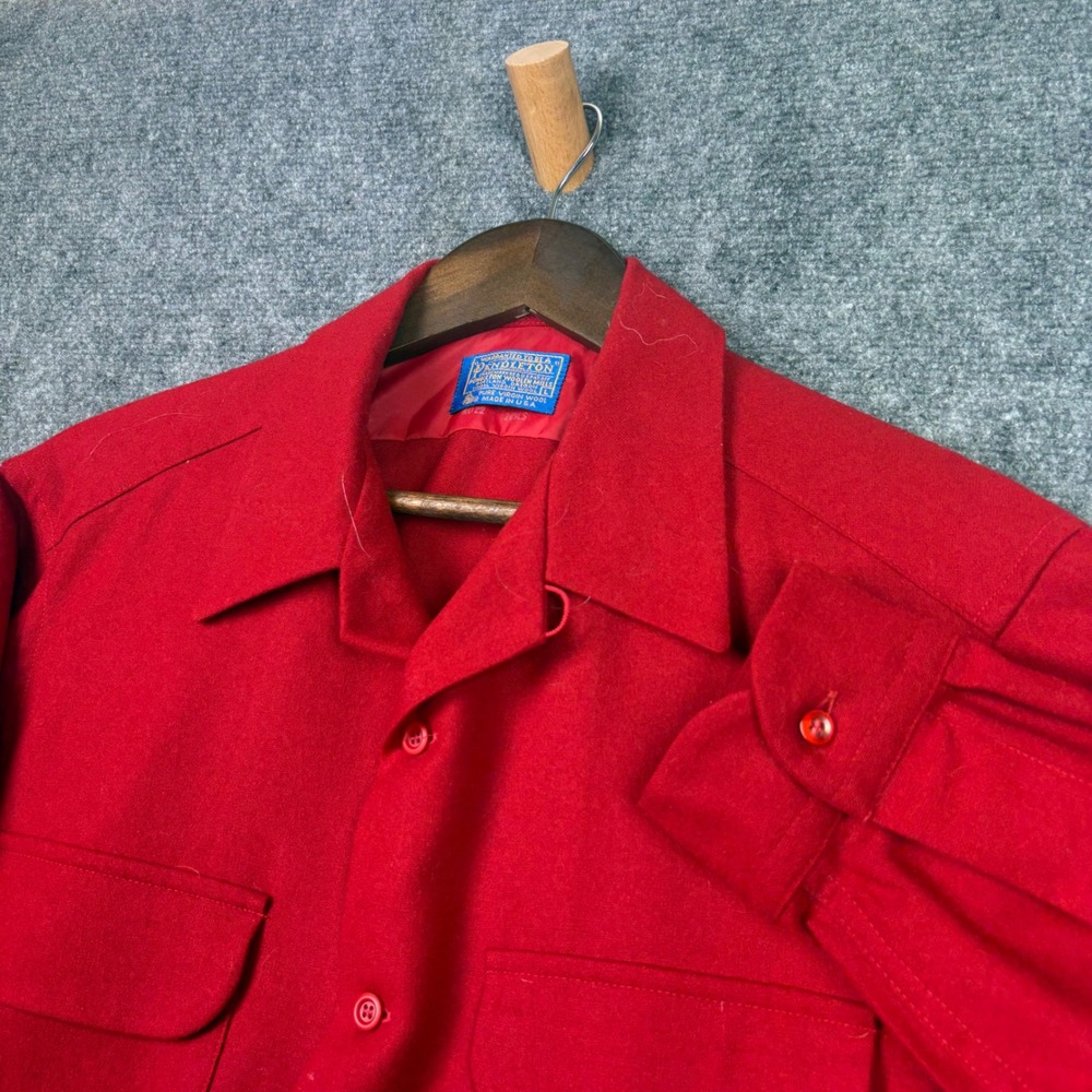 Pendleton Board Shirt Mens L Red Pure Virgin Wool Long Sleeve Button Up USA Made